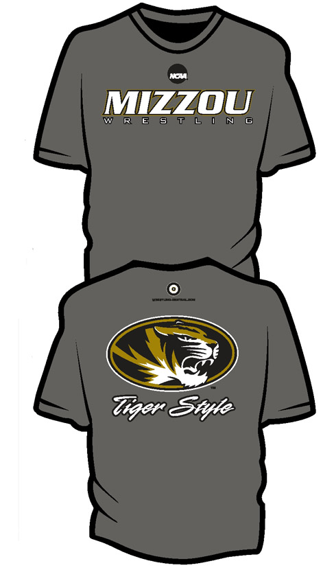 NCAA MIZZOU Wrestling Short Sleeve T-Shirt, color: Smoke Grey - Click Image to Close